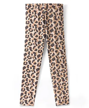 Pine Kids Cotton Spandex Full Length Stretchable Leggings Leopard Print - Beige