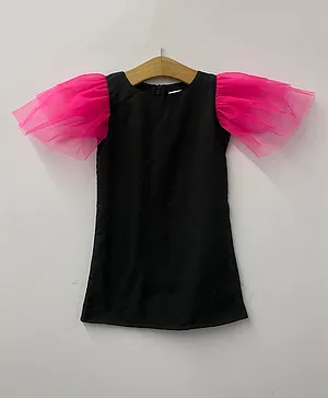 My Pink Closet Colour Block Butterfly Net Sleeve Dress - Black