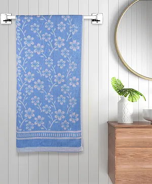 FABINALIV Unisex Floral 300 GSM Cotton Bath Towel  L 145 X B 70 cm - Blue