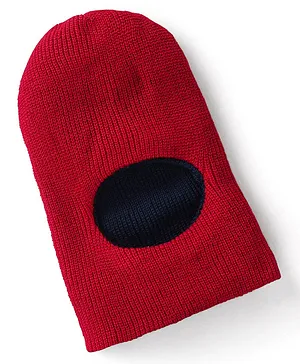 Babyhug 100% Acrylic Knit Reversible Woollen Monkey Cap Red & Navy - Diameter 10 cm