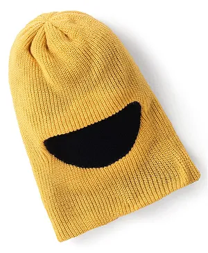 Babyhug 100% Acrylic Knit Reversible Woollen Monkey Cap - Yellow & Navy Blue