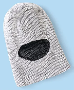Babyhug 100% Acrylic Knit Reversible Woollen Monkey Cap Light Grey & Dark Grey - Diameter 11.5 cm