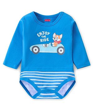 Babyhug 100% Cotton Knit Full Sleeves Striped & Fox Printed Oneise - Blue