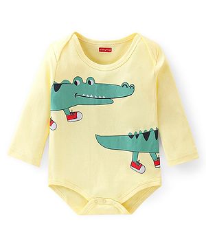 Babyhug 100% Cotton Knit Full Sleeves Crocodile Print Onesie - Yellow