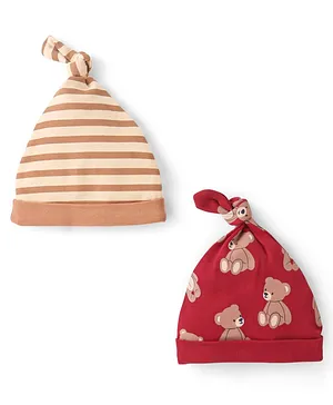 Babyhug 100% Cotton Knit Cap Bear Print Pack of 2 - Multicolour