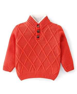 Babyhug Full Sleeves Cable Knit Pullover - Orange
