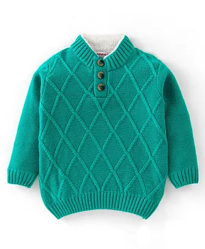 Babyhug 100% Acrylic Knit Full Sleeves Pullover Cable Knit - Green
