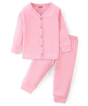 Babyhug Cotton Full Sleeves Front Open Thermal Vest And Leggings- Pink