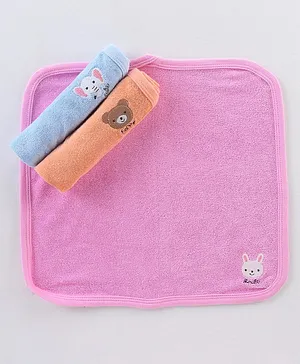 Simply Terry Hand & Face Towels Animals Embroidery Pack Of 3 L 33 x B 33 cm - Pink Orange & Blue