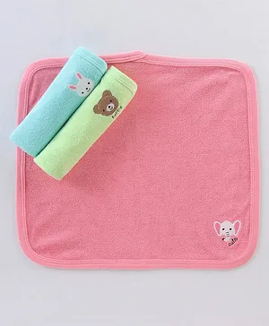 Simply Terry Hand & Face Towels Animals Embroidery Pack Of 3 L 33 x B 33 cm - Pink Orange & Blue