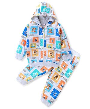 Babyhug 100% Cotton Knit to Knit Full Sleeves Hooded T-Shirt and  Lounge Pant Lion Print - Multicolour