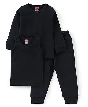Babyhug Cotton Full Sleeves Inner Thermal Vest & Pajama Set - Dark Navy