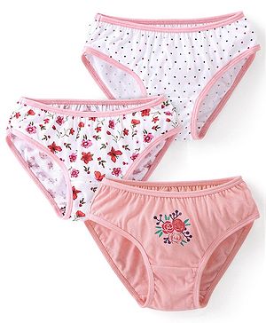 Babyhug 100% Cotton Knit Floral Printed Panties Pack of 3 - Pink & White