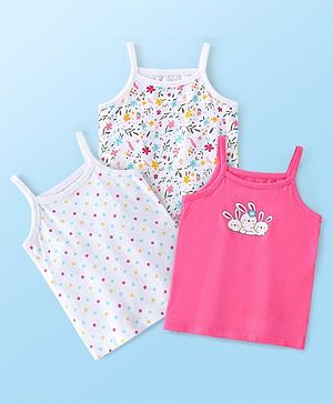 Babyhug 100% Cotton Sleeveless Slips Floral Print Pack Of 3- White & Pink