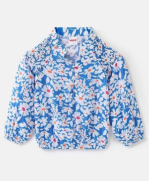 Babyhug Rayon Woven Full Sleeves Gathered Top With Floral Print - White & Blue