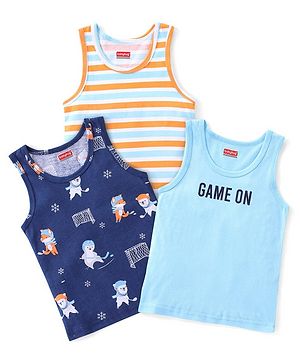 Babyhug 100% Cotton Knit Sando Penguin Print Pack of 3 - Multicolour