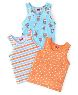 Babyhug 100% Cotton Single Jersey Knit Sleeveless Vests Stripes & Star Print Pack of 3 - Blue & Orange