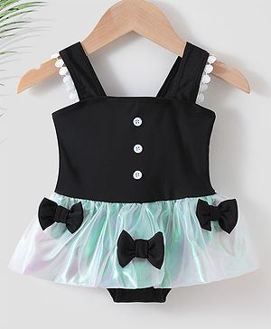 Babyhug Sleeveless Frock Swimsuit Bow Appliques -Black