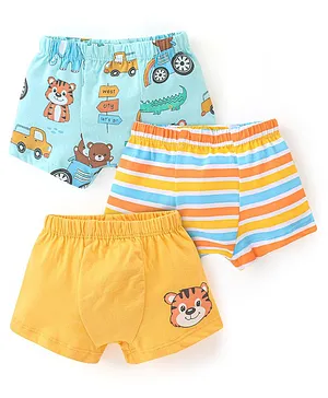 Babyhug 100% Cotton Knit Regular Trunks Tiger Print Pack of 3 - Multicolour
