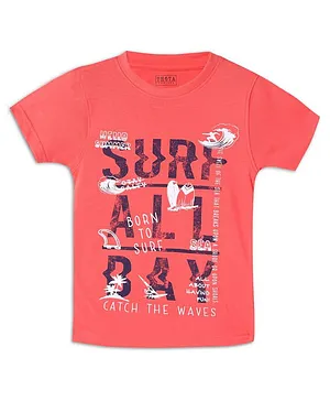 THETA Half Sleeves Cotton  Surf Graphics T-Shirt - Orange