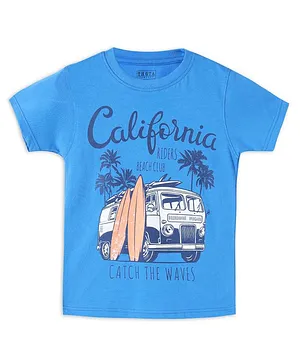 THETA Half Sleeves Cotton California Graphic   T-Shirt - Blue