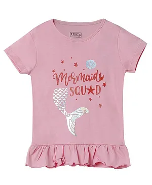 THETA Half Sleeves Cotton A-Line Mermaid Graphic Top - Light Pink