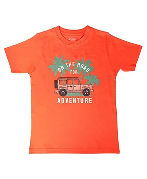 THETA Half Sleeves Cotton Adventure Jeep Graphic T-Shirt - Orange