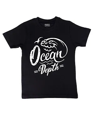 THETA Half Sleeves Cotton Ocean Graphic T-Shirt - Black