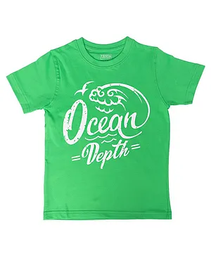 THETA Half Sleeves Cotton Ocean Graphic T-Shirt - Green