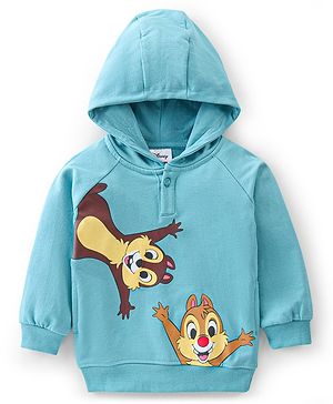 Babyhug Cotton Full Sleeves Sweatshirt With Hood & Chip N Dale Graphics - Blue