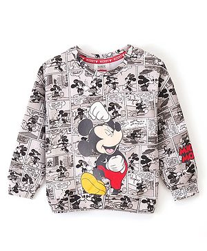 Babyhug Cotton Full Sleeves Sweatshirt With Mickey Mouse Graphics- White