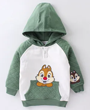 Babyhug Cotton Full Sleeves Sweatshirt With Hood & Chip & Dale Graphics & Quilting Detailing - Green