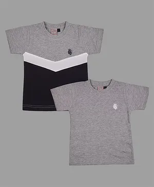 Actuel Half sleeves Cotton Knitted Pack Of 2 Tees - Grey Melange & Navy Blue