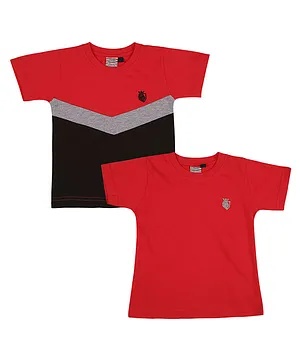 Actuel Half sleeves Cotton Knitted Pack Of 2 Tees  -Red & Black
