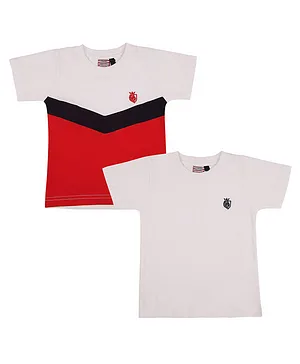Actuel Half sleeves Cotton Knitted Pack Of 2 Tee - White & Red
