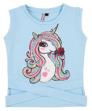 Actuel Sleeveless Round Neck Cotton Knitted Top -Sky Blue