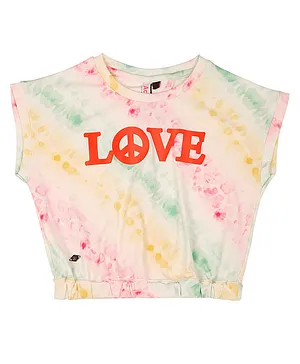 Actue - Cap Sleeves Abstract Tie Dye  Crop Knitted Tee-Yellow,Green,Red,Orange