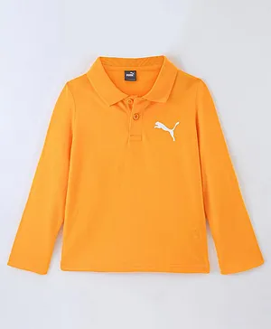 PUMA Cotton Longsleeves Polo T-Shirt Logo Print - Tangerine