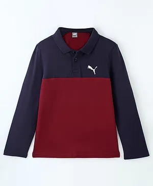 PUMA Cotton Longsleeves Polo T-Shirt Colorblock - Rhubarb Peacoat