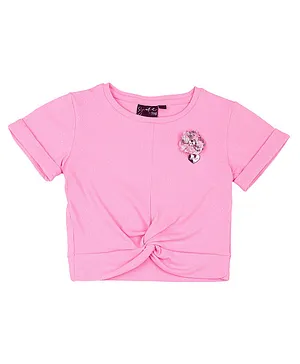 Actuel - Half Sleeves Knot Detail Crop Top -Pink