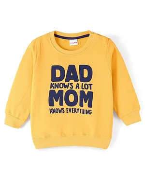 Babyhug Cotton Knit Full Sleeves Sweatshirt with Text Graphic Design - Yellow