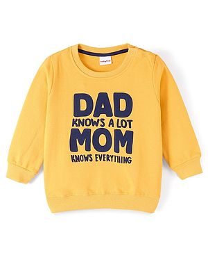 Babyhug Cotton Knit Full Sleeves Sweatshirt with Text Graphic Design - Yellow
