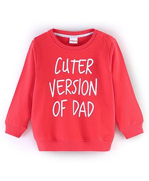 Babyhug Cotton Knit Full Sleeves Sweatshirt with Text Graphics Print - Red