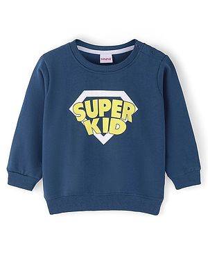 Babyhug Cotton Knit Full Sleeves Sweatshirt With Text Graphics - Blue