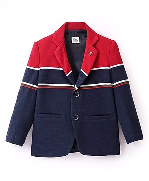 Noddy Full Sleeves Striped Pattern Colour Block Blazer - Red