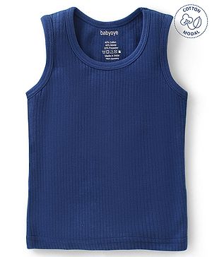 Babyoye Cotton Knit Sleeveless Rib Solid Thermal Vest - Navy Blue