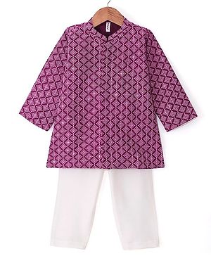 Babyhug Woven Full Sleeves Embroidered Kurta & Pajama Set - Purple