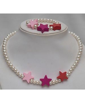 Tiny Closet Star Pearl Necklace Bracelet Set - Pink