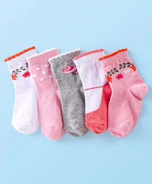 Cutewalk By Babyhug Anti Bacterial Ankle Length Socks Floral Print Pack Of 5 - Multicolor