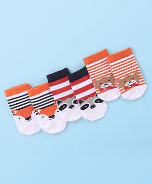 Cute Walk by Babyhug Cotton Knit Anti Bacterial Ankle Length Bear Design Socks Pack of 3 - Multicolour